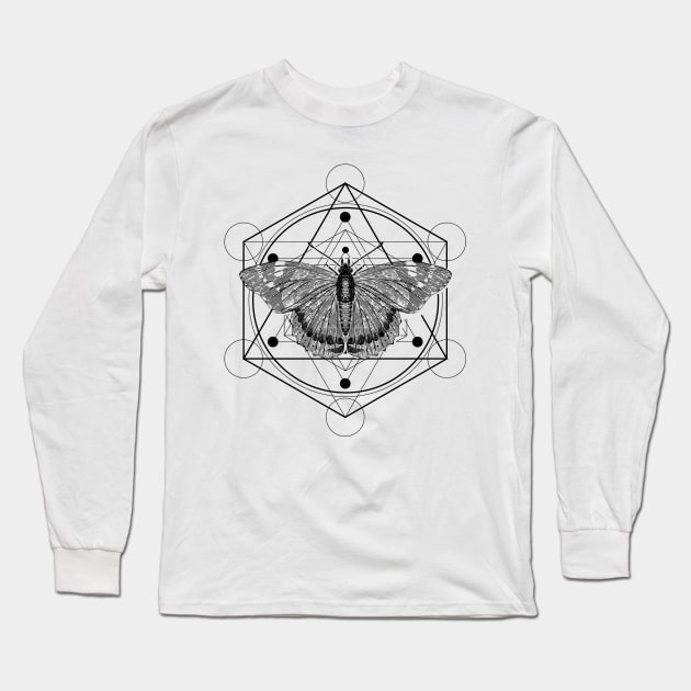 Sacred Geometry Admiral Butterfly Long Sleeve T-Shirt by Nartissima